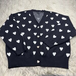 On 12th Women's 2X Black White Heart Cardigan Dopamine Maximalist Whimsy
